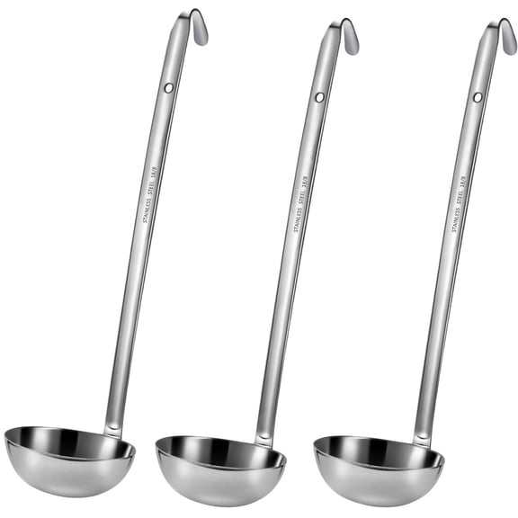 3 Pcs 3 oz Stainless Steel Soup Ladle Set,Bexikou Long Handle Serving Spoons with Hooked Handles, Kitchen Cooking Utensils for Kitchen Cooking Soup Sauce