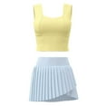 thumbnail image 5 of Arlun Yoga Gym Sweatsuits Women 2 Piece Outfits Fast Dry Vest Style Sleeveless Crop Tops and Pleated Tennis Skirts with Pockets Breathable Solid Color Fitness Sports Sets Yellow XL, 5 of 5