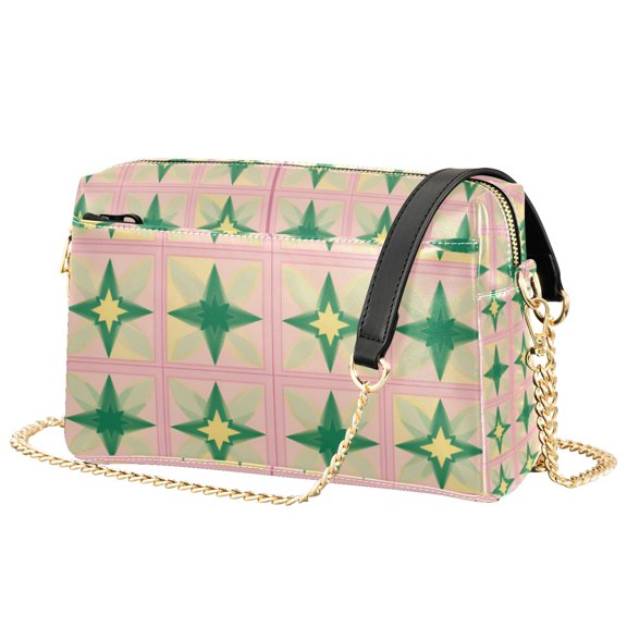 FORMRS Women Crossbody Purse with Chain Strap Vegan Leather Shoulder Handbag, Green Symmetrical Stars