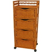 Oriental Furniture Faux Rattan Fiber End Table with 4 Drawers, Honey