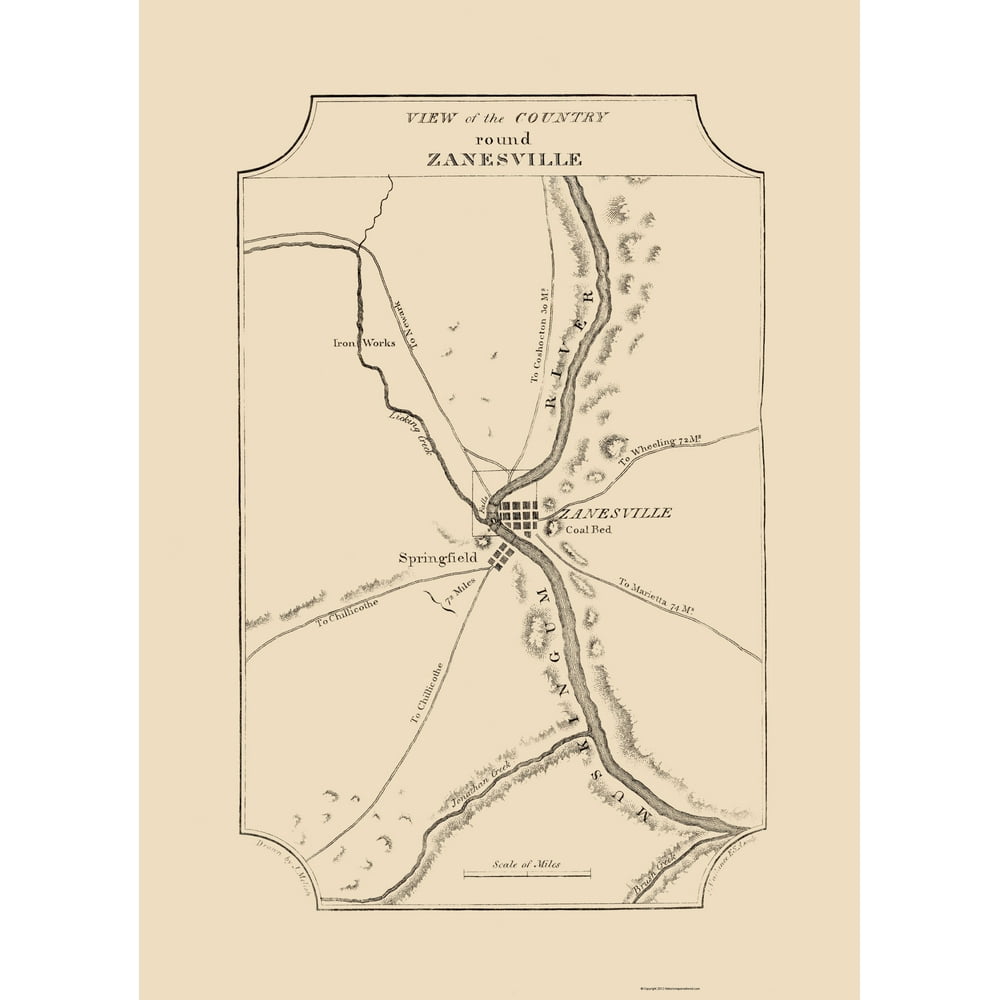 Zanesville Ohio Melish 1812 23 x 31.88