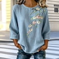 thumbnail image 4 of NTACZA Women’s Summer Tops Floral Cotton And Linen Crew Neck Blouses 3/4 Sleeve Relaxed Fit Shirts for Women Dressy Casual, 4 of 7