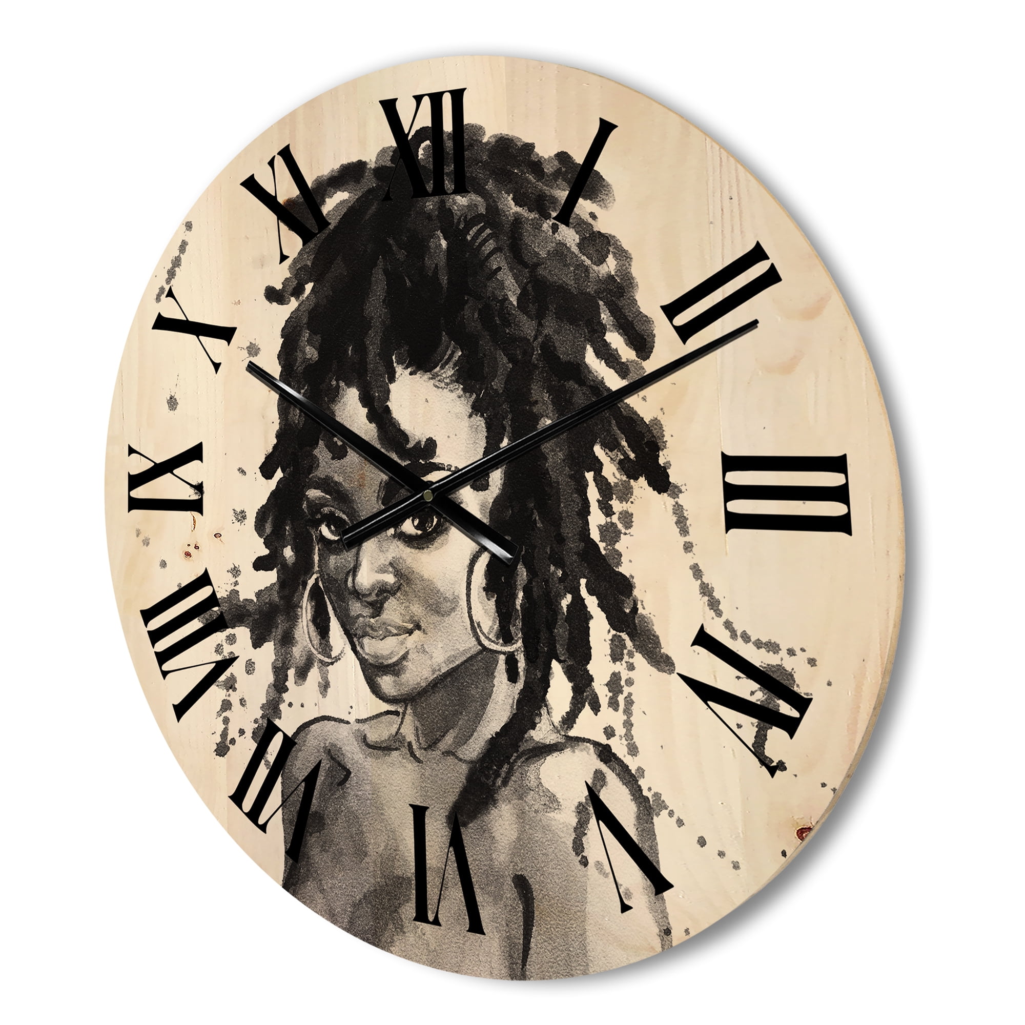 Designart 'Black and White Portrait of African American Woman II' Modern Wood Wall Clock