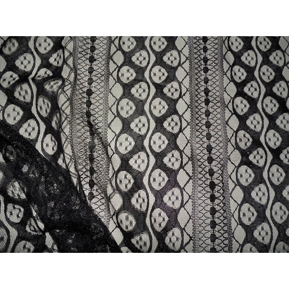Embroidered Lace Apparel Fabric Sheer Black Striped Abstract EE107