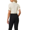 thumbnail image 3 of INSPIRAR CHIC Camiseta de Manga Corta con Botones para Mujeres, Mono de Trabajo, Blusa M Beige, 3 of 6