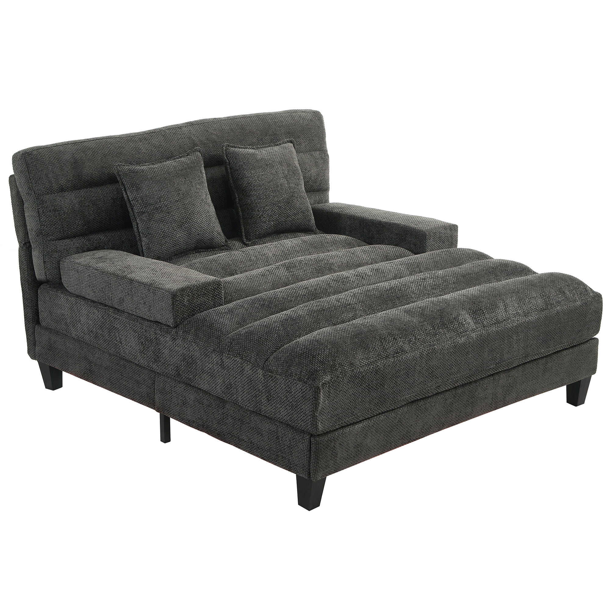Euroco Modern Chaise Lounge Sofa 57.1" Sofa Bed Chenille Upholstered Lounge Sofa Chair with Adjustable Backrest and LED Light Strip for Living Room, Grey