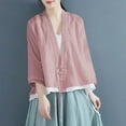 thumbnail image 3 of Mittory Women's Long Sleeve V-Neck Cotton Linen Chinese Frog Button Tops Elegant Loose Vacation Blouse, 3 of 4