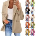 thumbnail image 4 of Women's Casual Blazers Long Sleeve Open Front Solid Business Work Office Jackets Lapel Elegant Loose Fit Coat with Pockets Z003-Khaki L, 4 of 7