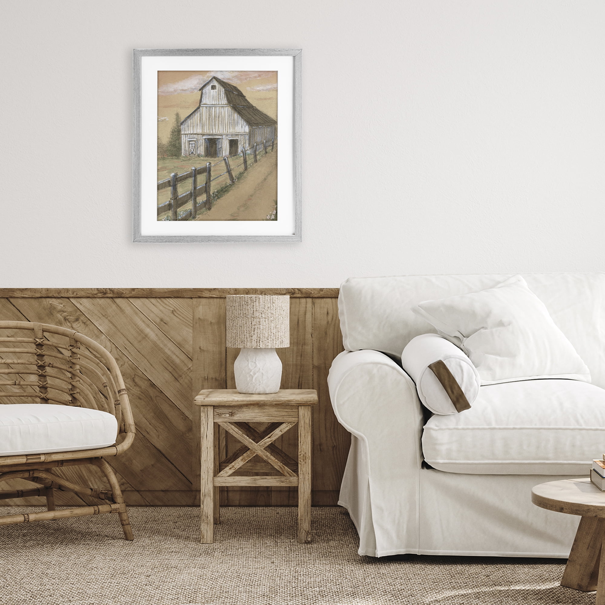 Stupell Industries Barn Fence Drawing Gray Framed Print Under Glass, design by Patti Bishop