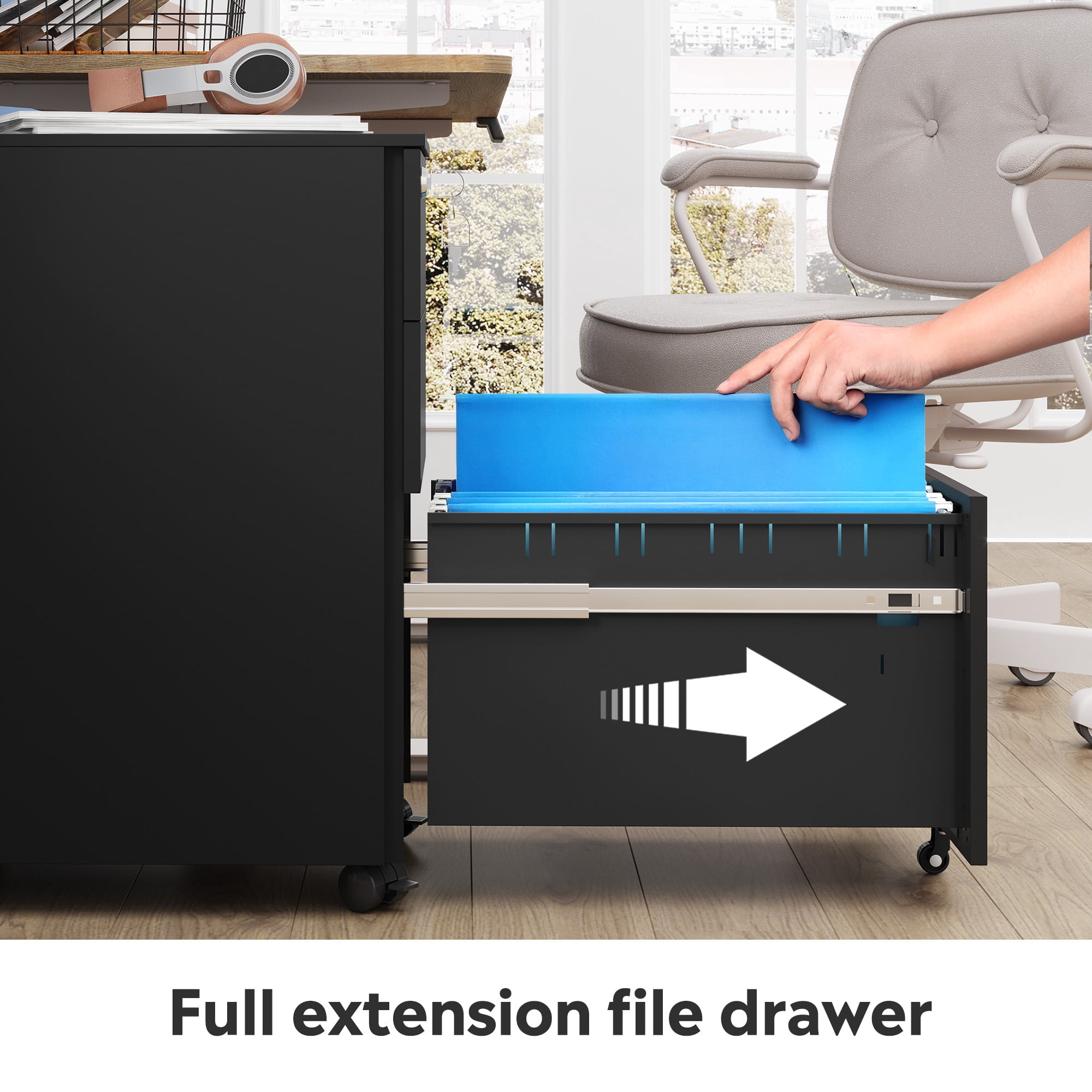 GALAXHERO 3-Drawer File Cabinet, Vertical Metal Filing Cabinet with Lock, Mobile Office Cabinet with Drawers for Home Office, Legal,Letter, A4-Size Files, Black