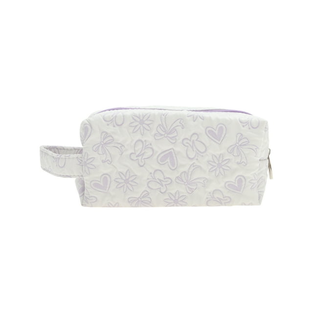 Bolsas de maquillaje compactas rectangulares únicas de 1 Pc con corazones para viajar, pequeñas, de poliéster púrpura