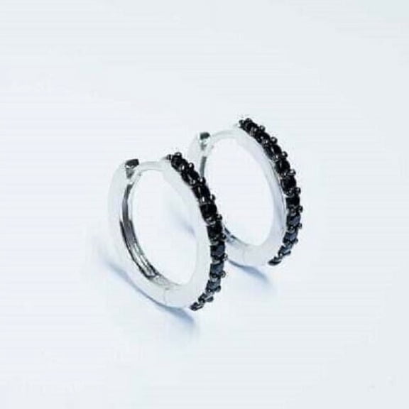 0.50Ct Round Cut Lab Created Black Diamond Hoop Earrings 14K White Gold Plated Silver