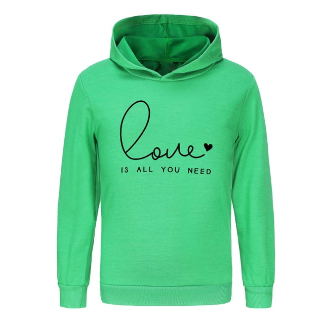 PMVFHDE Chandail à Col Rond pour Enfants Garçons Filles Manches Longues Imprimés Lettres Chaud Chandail à Capuchon chandail Hauts Enfants Chandails en Molleton Filles, Vert, 3-4 Ans