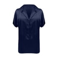 thumbnail image 4 of Camisa de manga corta de satén liso para mujer - Top elegante con cuello alto - Acabado satinado para ocasiones informales/formales - Tallas S-XL, 4 of 5