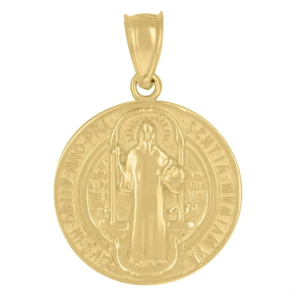 Auriga 10k Yellow Gold Diamond-Cut Saint Benedict Religious Charm Pendant for Women