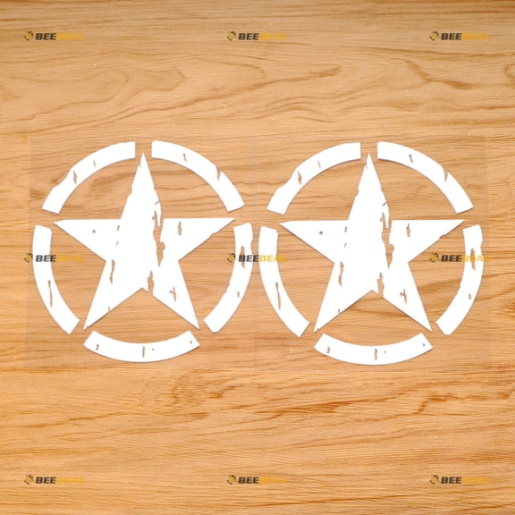 Army Star WW2 Sticker Decal Vinyl Distressed Tattered - 2 Pack White 6" - Fit For Jeep Ford No Background Die-cut