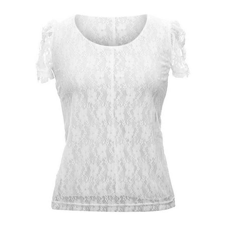 luxury-divas - short sleeve lace blouse with scoop neckline - Walmart.com