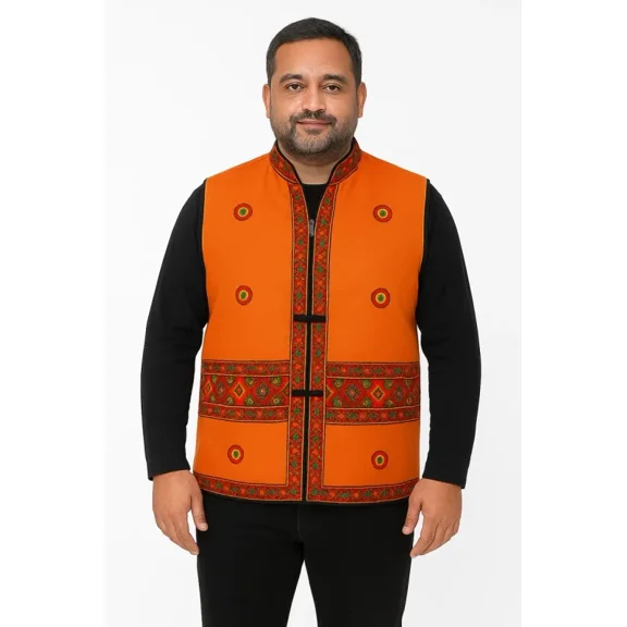 Men's Plus Size Embroidered Nehru Jacket: 5XL Ethnic Festive Vest