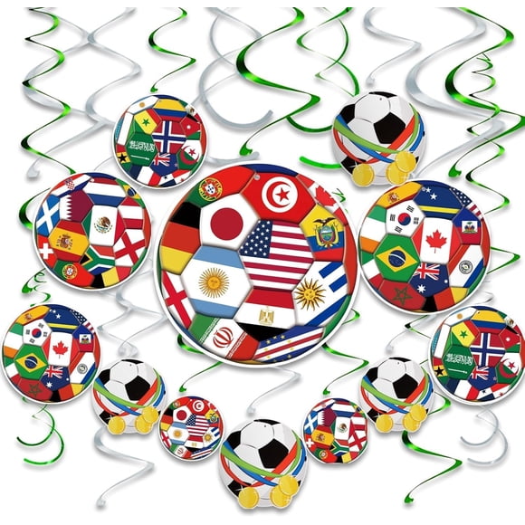Yanonmyfd 24pcs World Cup Soccer 2026 Hanging Swirls for Party Decorations, 12Pcs Soccer Flag Hanging Swirls and 12pcs Hanging Swirls for World Cup Home Party Decorations,24 Pcs