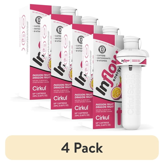 (4 pack) Cirkul Inflow Energy Passion Fruit Dragon Fruit Flavor Cartridge, Drink Mix, 1-Pack