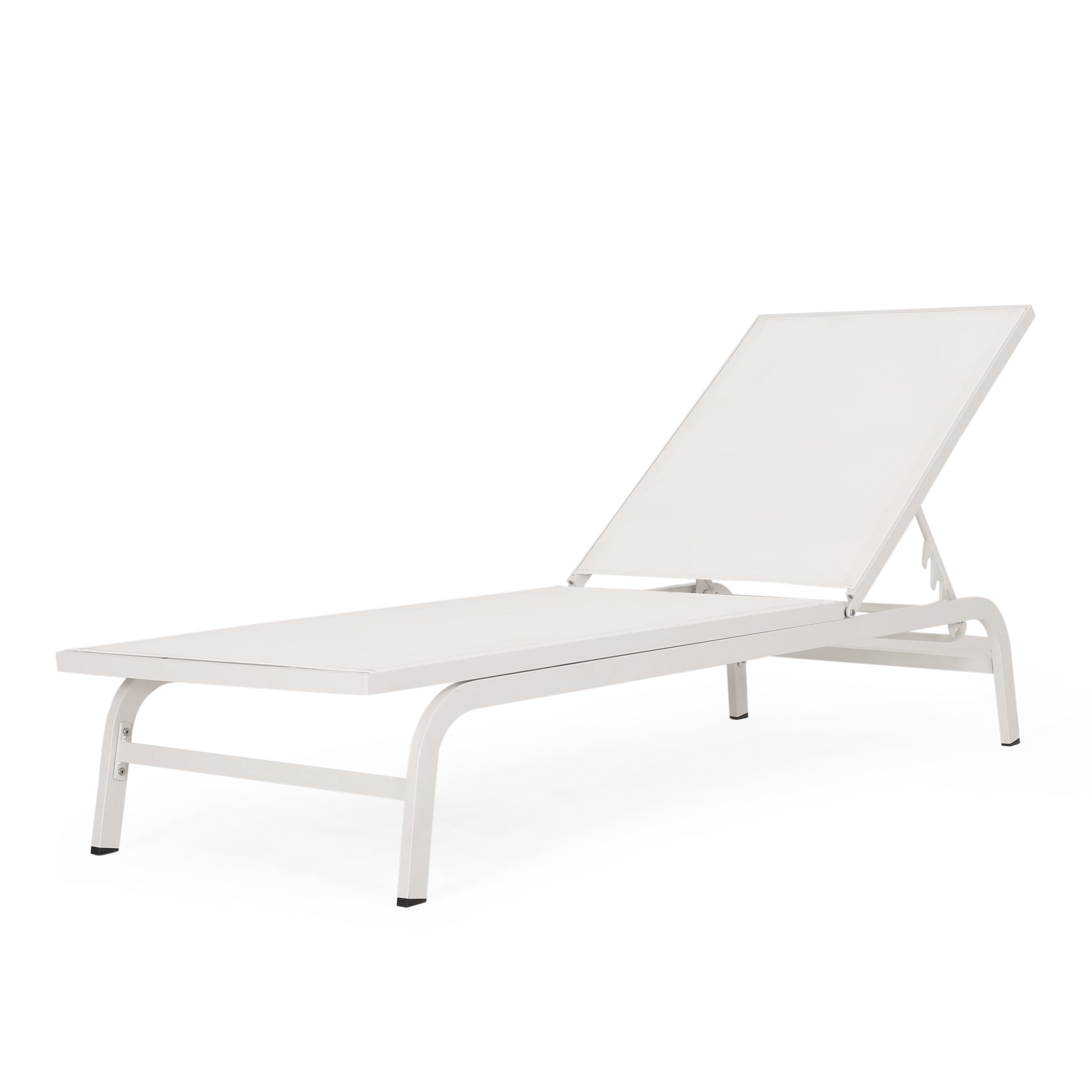 Outdoor Mesh Reclining Chair Set of 2, Adjustable Poolside Lounge Seats for Patio Garden, White