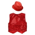 thumbnail image 4 of TTAO Kids Boys Girls Sequin Vest Waistcoat with Hat for Jazz Hip Hop Streetwear Dancewear Performance Red 14-15, 4 of 7