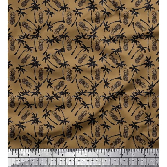 Soimoi Silk Fabric Palm Tree & Pine Fruits Decor Fabric Printed Yard 42 Inch Wide