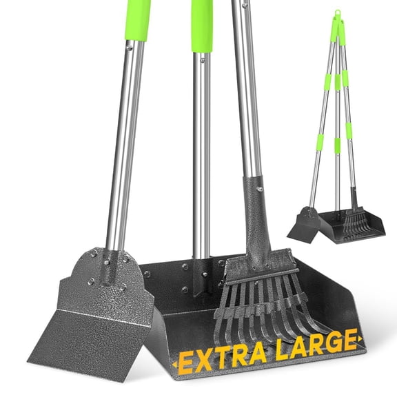 Larger Pooper Scooper Dog For Large Medium Small Dogs Heavy Duty Long Handle Metal Tray Rake Shovel Set Yard Grass