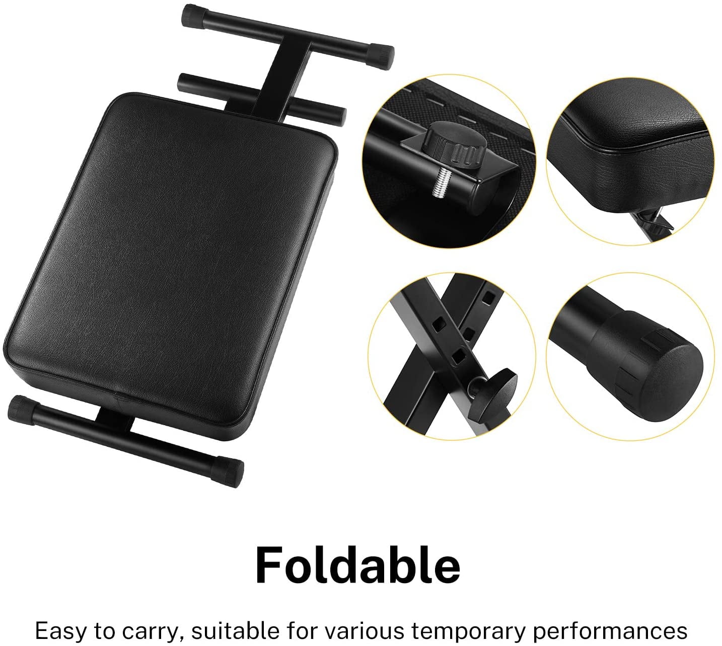 Donner Piano Bench, Adjustable Keyboard Bench Portable Stool Collapsible Chair Foldable Seat X-Style, 2.4 Inch Thickness High-Density Sponge Padded, Non-Skid Design, Black