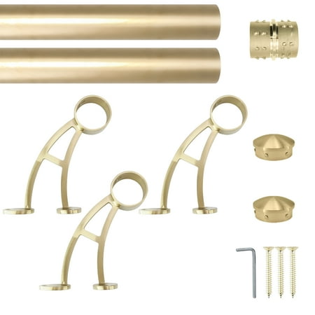 

Wall Bar Mount Foot Rail Kit Satin Golden Finish Stainless Steel Tubing w/Internal Connector Bar Foot Rail Brackets Tapered End Cap 9 ft = 54 in x 2