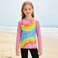 thumbnail image 5 of lnmuld Kids UPF50+ Sun Protection Long Sleeve Rash Guard Rainbow Tie Dye Swim Shirt for Boys Girls Pink,13-14 Years, 5 of 6