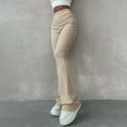 thumbnail image 2 of Trousers High Waist Slim Fit Plain Comfortable Breathable Casual Flared Pants for Home Shopping Khaki S, 2 of 5