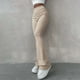 thumbnail image 2 of Pantalones De Cintura Alta Slim Fit Liso Cómodo Transpirable Casual Pantalones Acampanados Para Compras En Casa Caqui S, 2 of 5