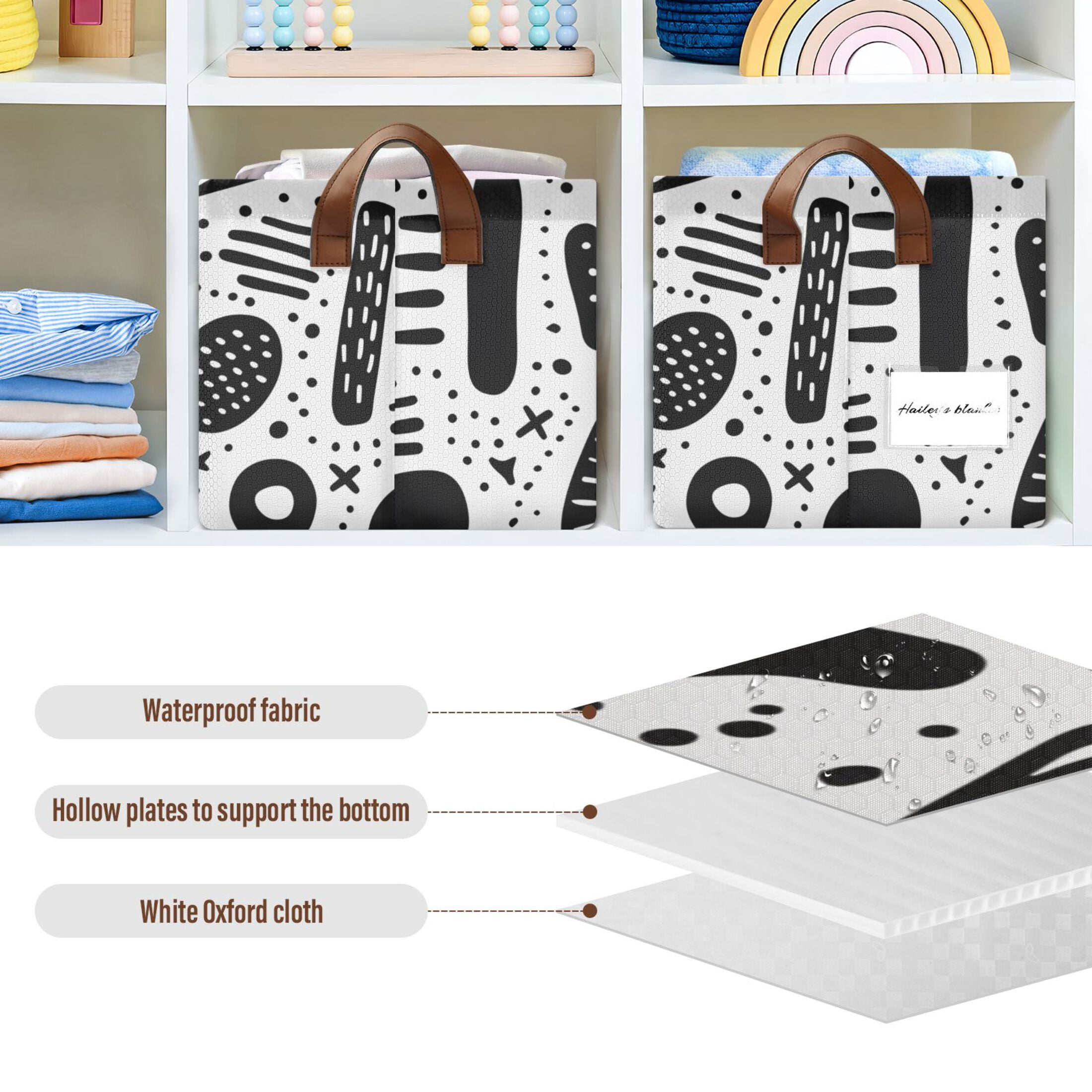 Ryvnso Black Graffiti on White Storage Bins Large Basket Foldable Cube Toys Organizer with Handles 2 PCs