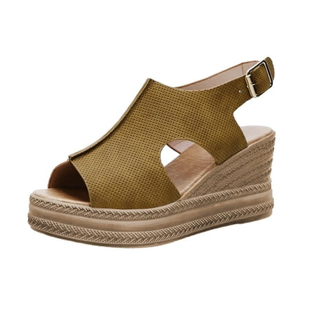 

Ladies Fashion Solid Color Fuzzy Sandals for Women Hollow Out Leather Open Women s Wedge Sandals Toe Buckle Wedge Heel Leopard Print Sandals for Women Sandals