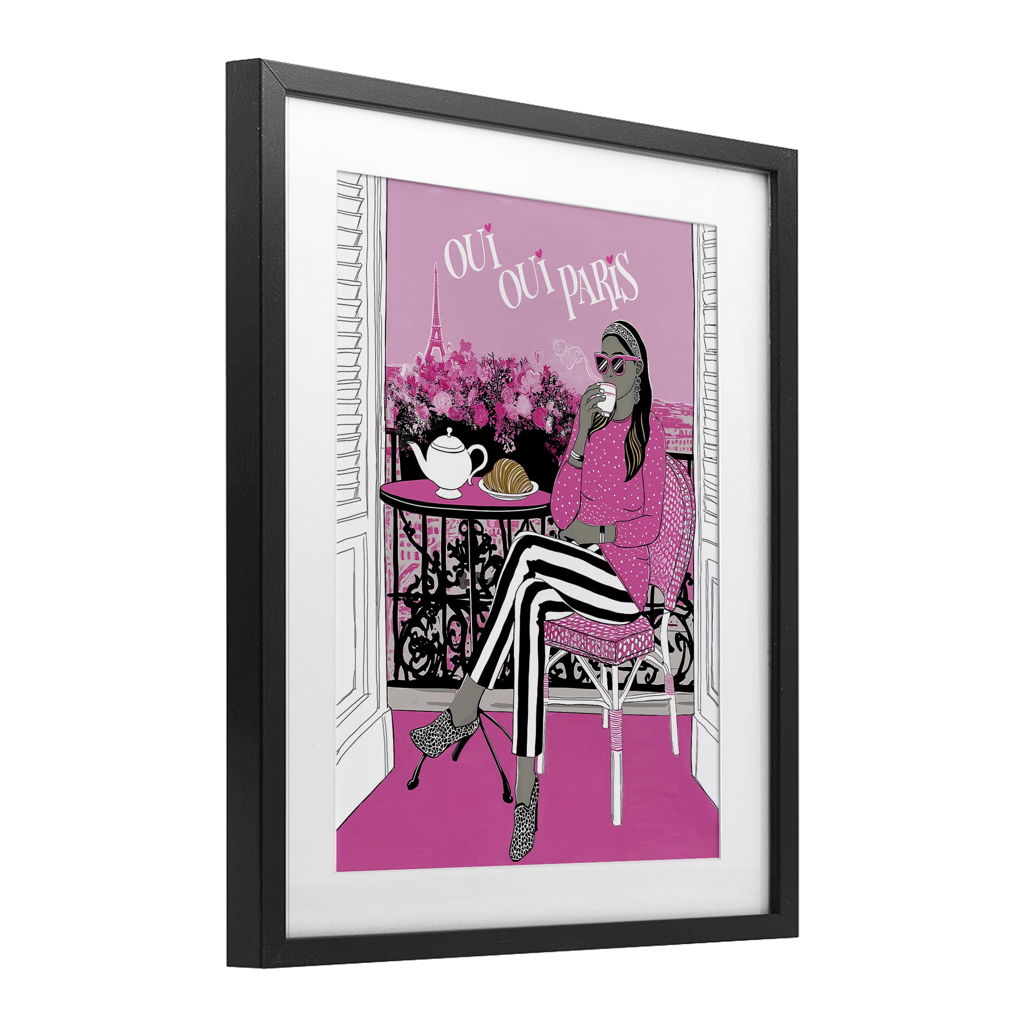 Stupell Industries Oui Oui Parisian Cafe Morning Black Framed Print Under Glass, design by Jess Stempel