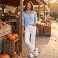 thumbnail image 5 of Women's Fall Long Sleeve Quarter Zip Knit Sweater Pullover Tops, Ribbed Collared Mock Neck Loose Dressy Tops, Business Casual Winter Layering Outfits L, 5 of 9