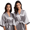 thumbnail image 3 of Elegani Satin Kimono Silver Gray Short Robe for Women (Small/Medium) - Luxurious Robes, 3 of 5