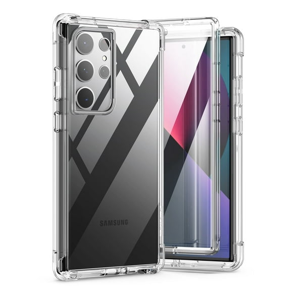 Suritch Clear Case for Samsung Galaxy S23 Ultra, Shockproof Rugged Hard Shell with Screen Protector, Full Clear