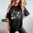 thumbnail image 4 of Spring Tops for Women LEBONYARD Short Sleeve Shirts for Women,Women's Fashion Summer Round Neck Drop Sleeves Leisure Short Sleeve Flower Printing Tops Black L, 4 of 7