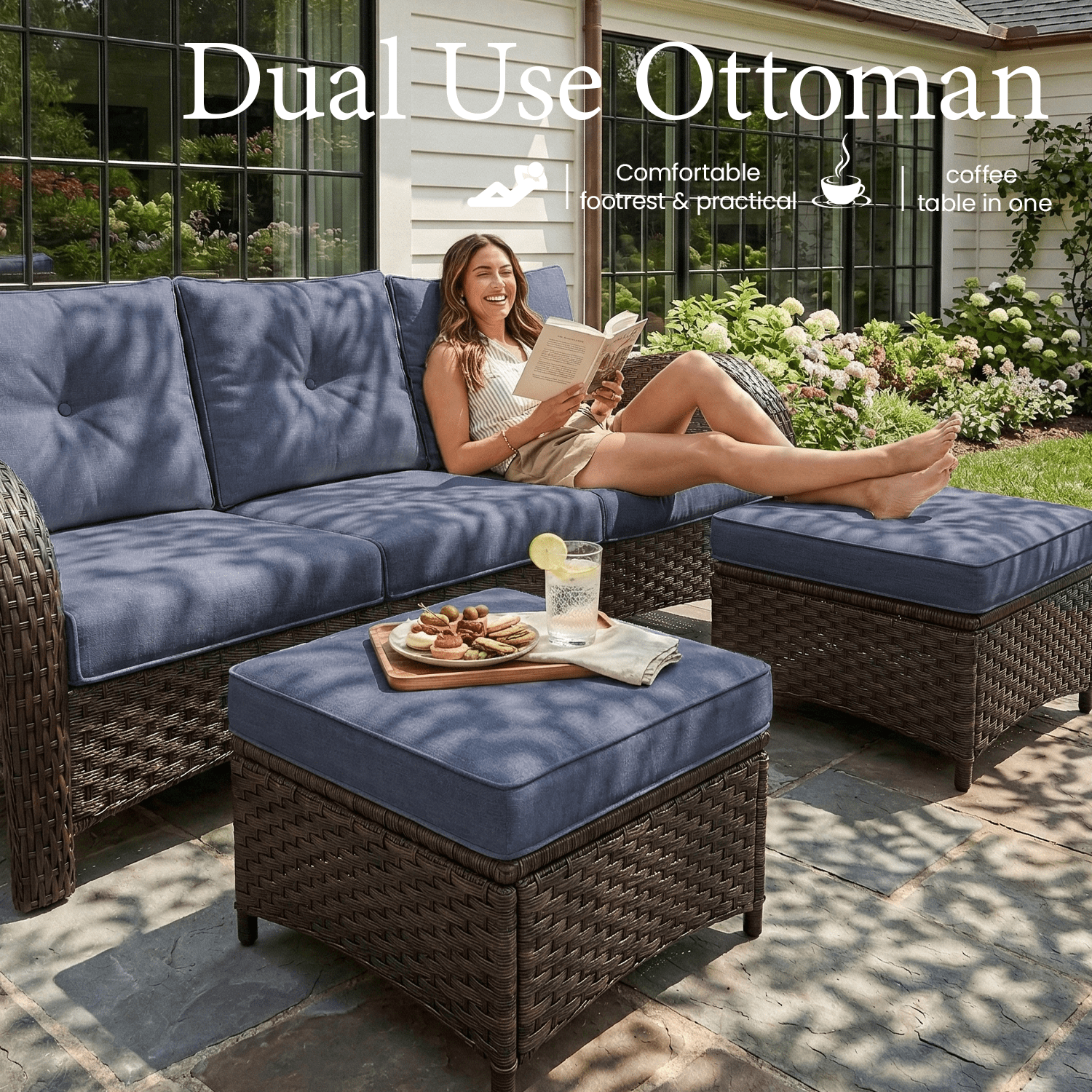 LayinSun 6 Pieces Patio Outdoor Conversation Set, Wicker Furniture Set with Swivel Chairs and Ottomans 7-Seat