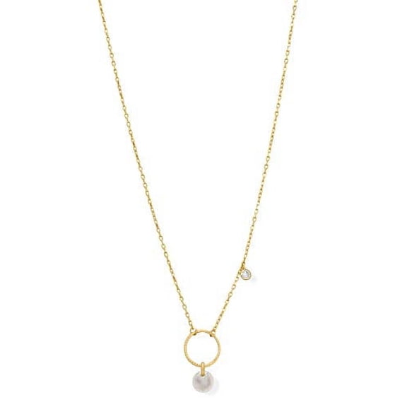 Circle Dangle Necklace with Rainbow Moonstone Drop and Cubic Zirconia Charm