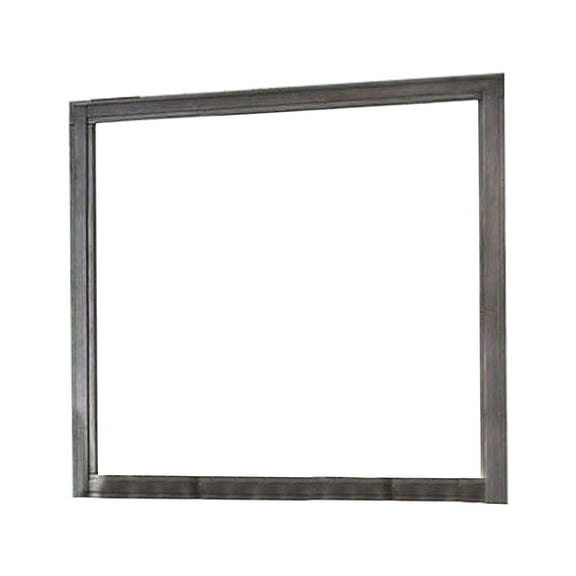 38 Transitional Style Square Wooden Frame Mirror, Gray