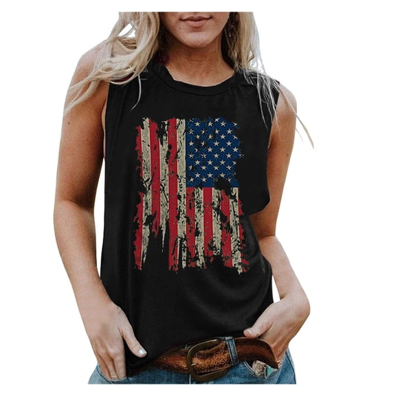 JFGHDG Tank Tops Sleeveless Tee Tops American Flag Sleeveless Graphic Tees Summer Sleeveless Tops American Flag Crop Sweater Vest Anniversary Sleeveless Tees Black L