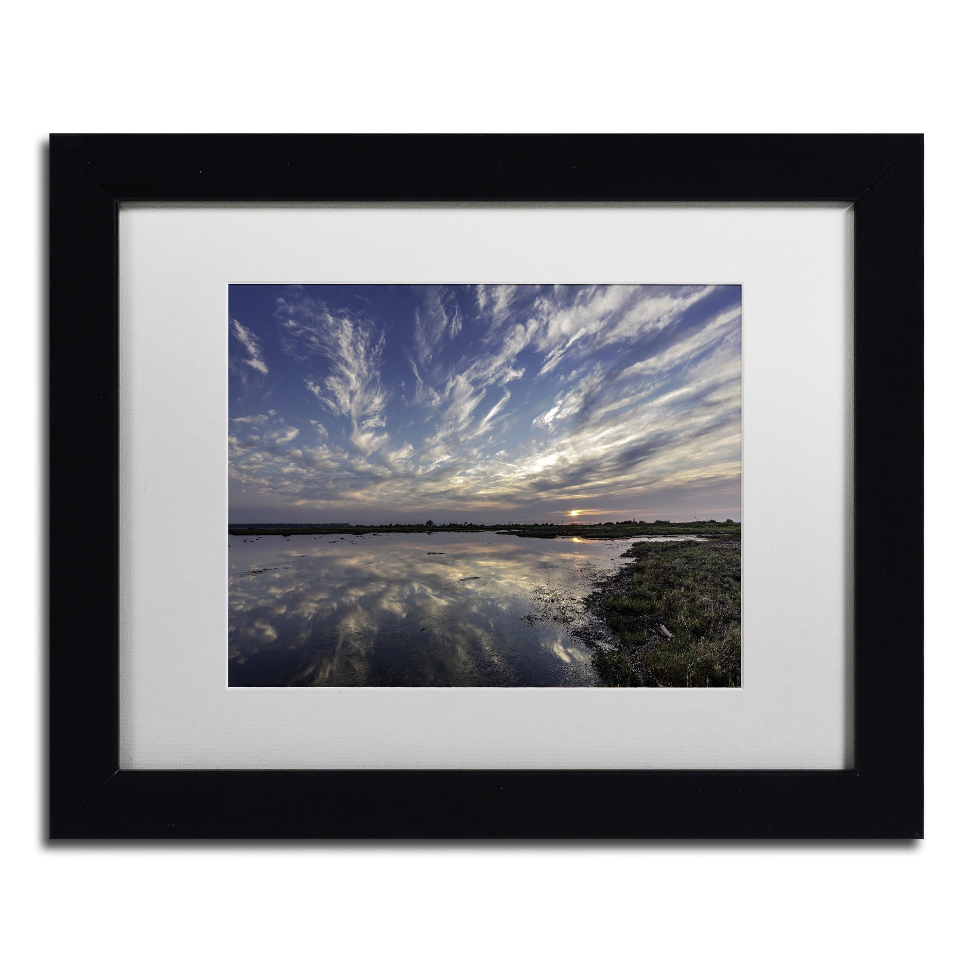 Trademark Fine Art 'Boundary Bay Sunset' Canvas Art by Pierre Leclerc, White Matte, Black Frame