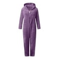 thumbnail image 2 of Girls Fuzzy Pajamas Onsie Bear Ear Hooded Jumpsuits Faux Fleece Front Zip Romper Playsuit Winter Sleep Homewear (9 Years, Purple), 2 of 5