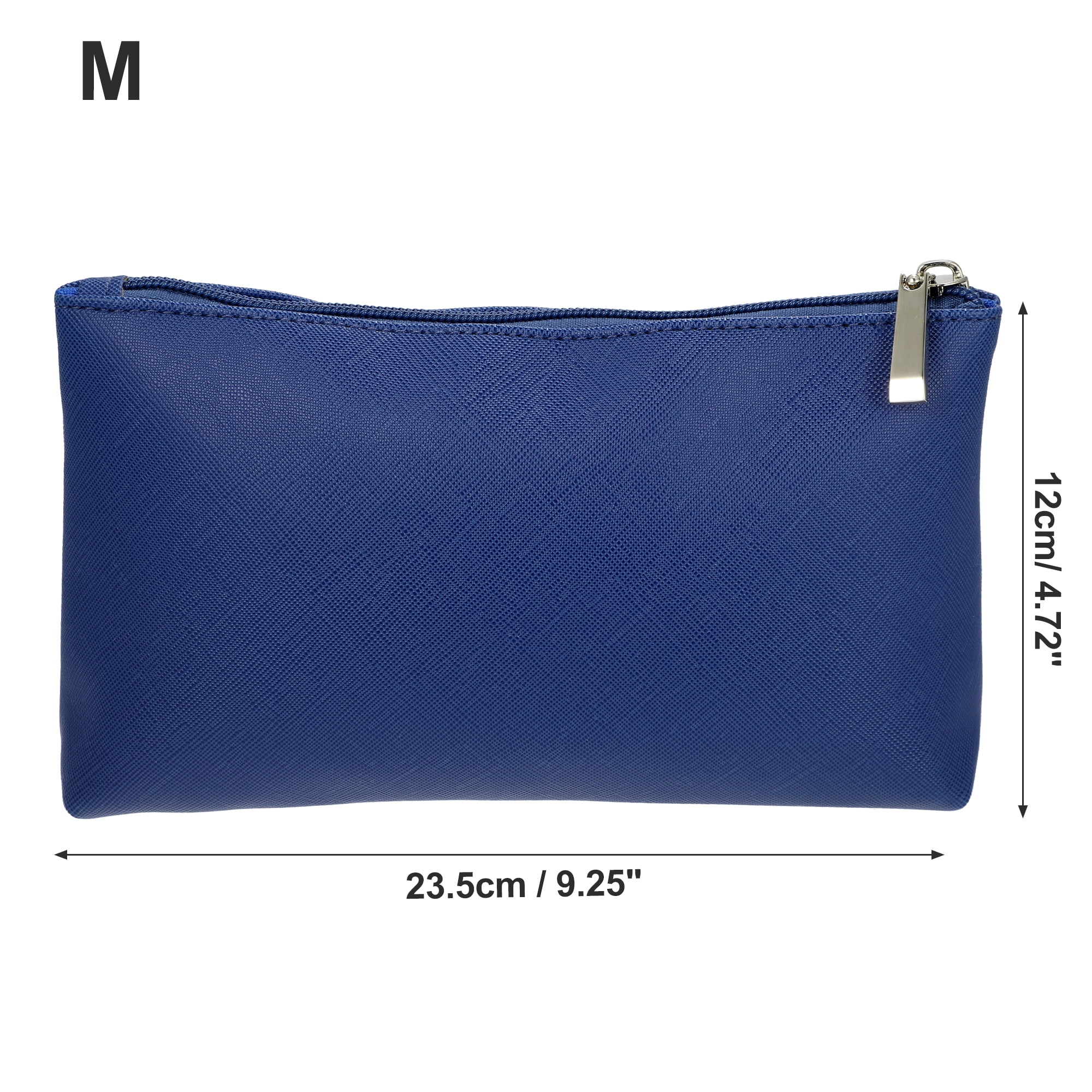 Unique Bargains 1Pc Travel Double Makeup Bag Portable Durable PU Leather Dark Blue M