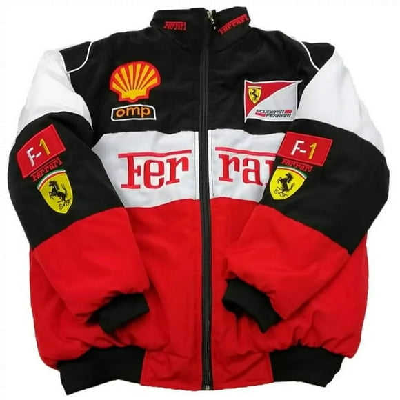 Veste de Course F1 Style Rétro Style Collège Veste en Coton Automne et Hiver Broderie Complète Noir