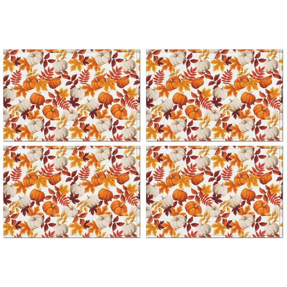 Thanksgiving Dinner Placemats Set of 4, Durable Linen Table Mats with Pumpkin and Turkey Pattern, Machine Washable Heat Resistant Autumn Dining Table Mats