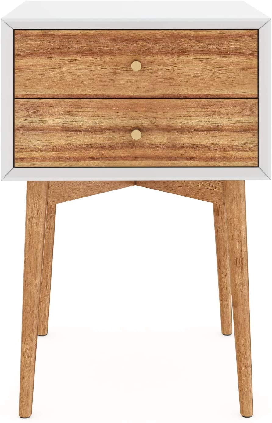 Giantex End Side Table Nightstand with Storage Drawer and Shelf, Wood Nightstand with 2-Drawers, Solid Wood Legs Living Room Bedroom Furniture